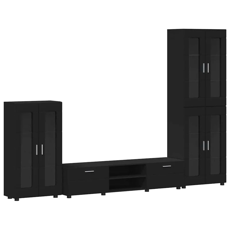 TV Cabinet Set FLORIN 3 pcs Black Engineered Wood
