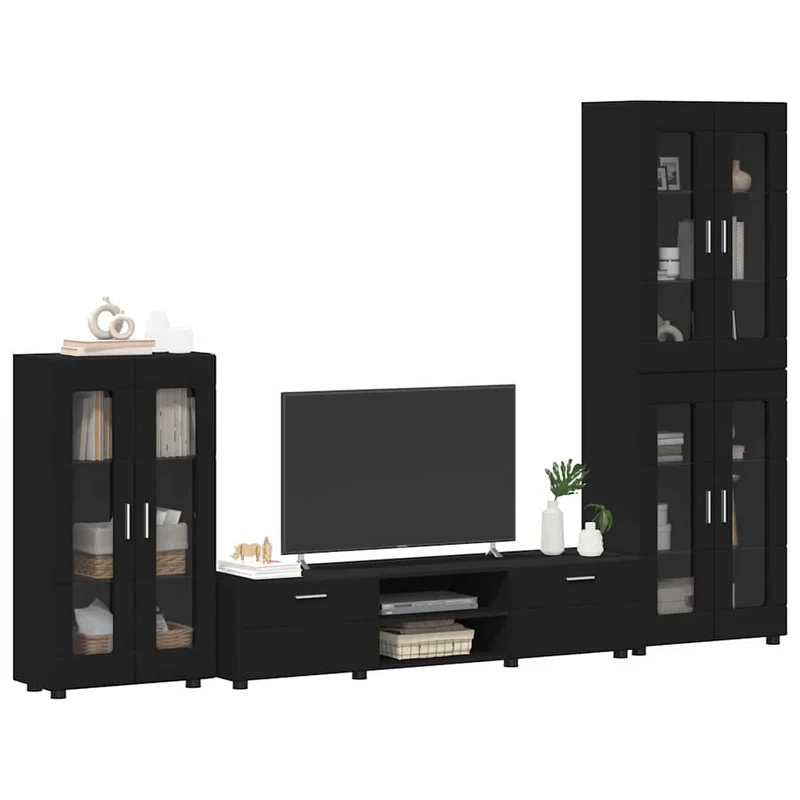 TV Cabinet Set FLORIN 3 pcs Black Engineered Wood