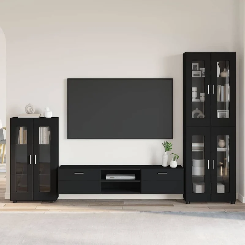 TV Cabinet Set FLORIN 3 pcs Black Engineered Wood