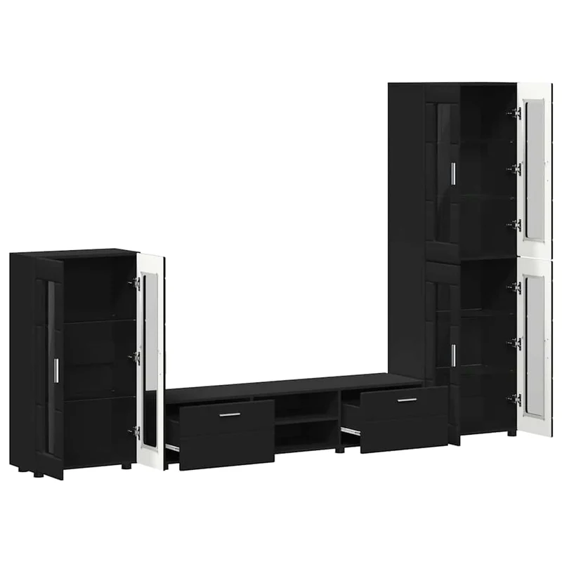 TV Cabinet Set FLORIN 3 pcs Black Engineered Wood