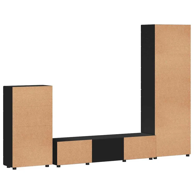 TV Cabinet Set FLORIN 3 pcs Black Engineered Wood