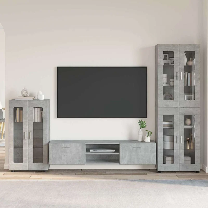 TV Cabinet Set FLORIN 3 pcs Concrete Grey Engineered Wood