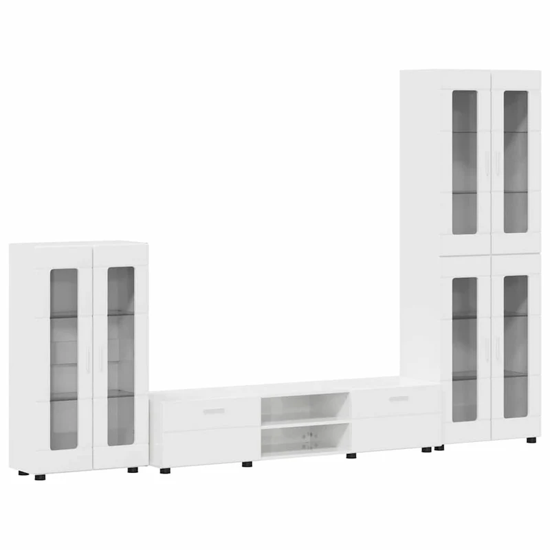 TV Cabinet Set FLORIN 3 pcs High Gloss White Engineered Wood