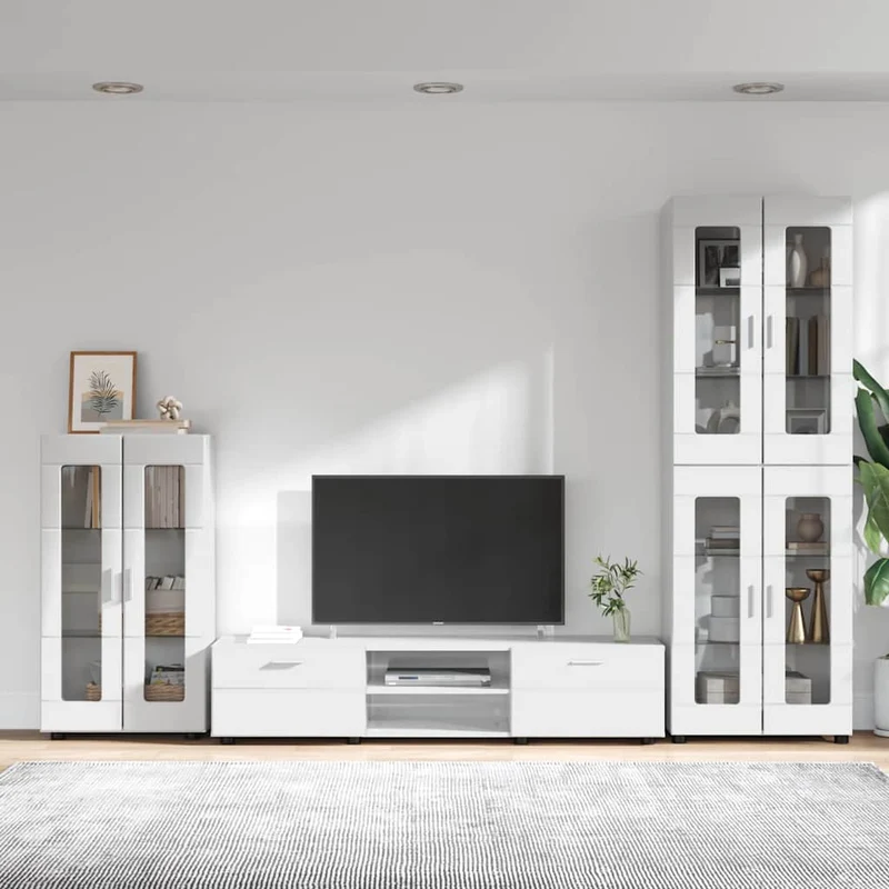TV Cabinet Set FLORIN 3 pcs High Gloss White Engineered Wood
