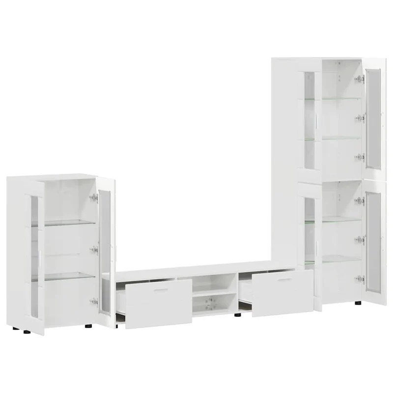 TV Cabinet Set FLORIN 3 pcs High Gloss White Engineered Wood