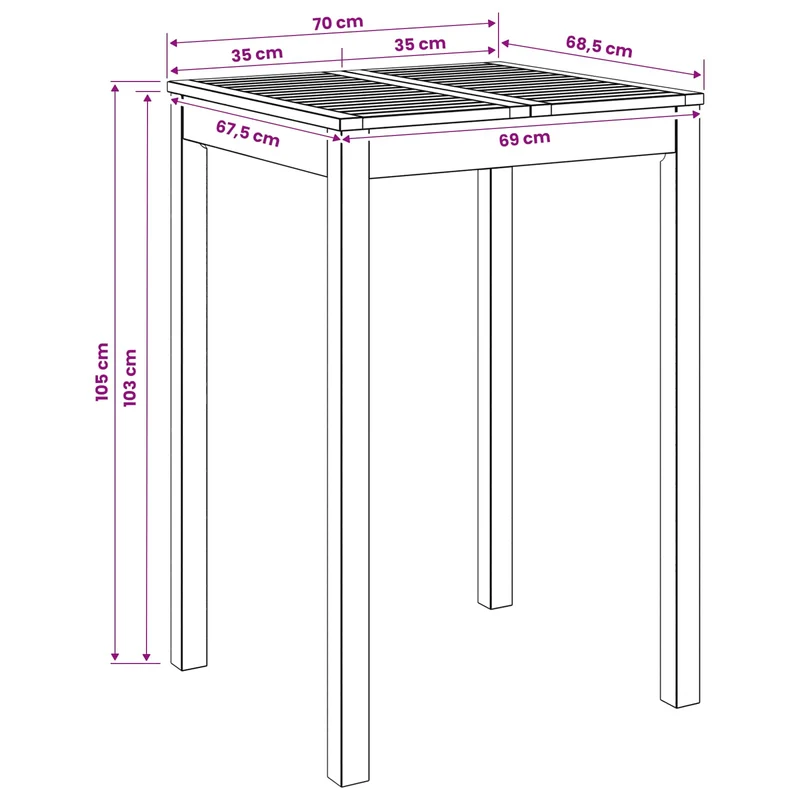 Garden Bar Table Natural 70 x 68.5 x 105 cm Solid Acacia Wood