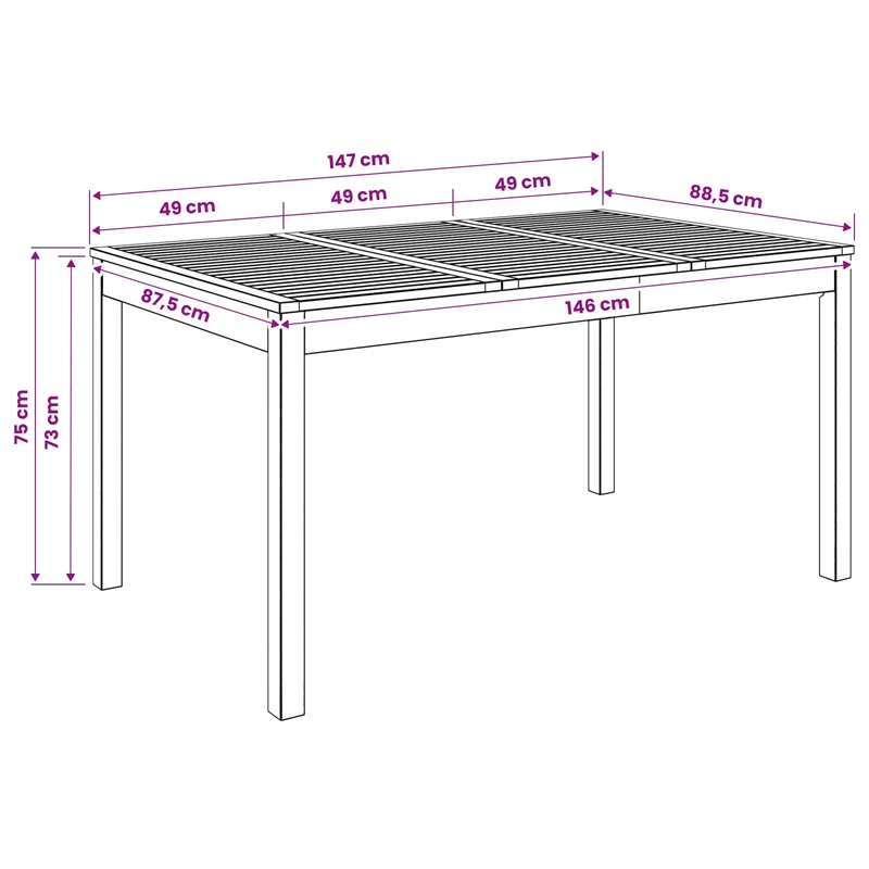 Garden Dinner Table Whitewash 147 x 88.5 x 75 cm