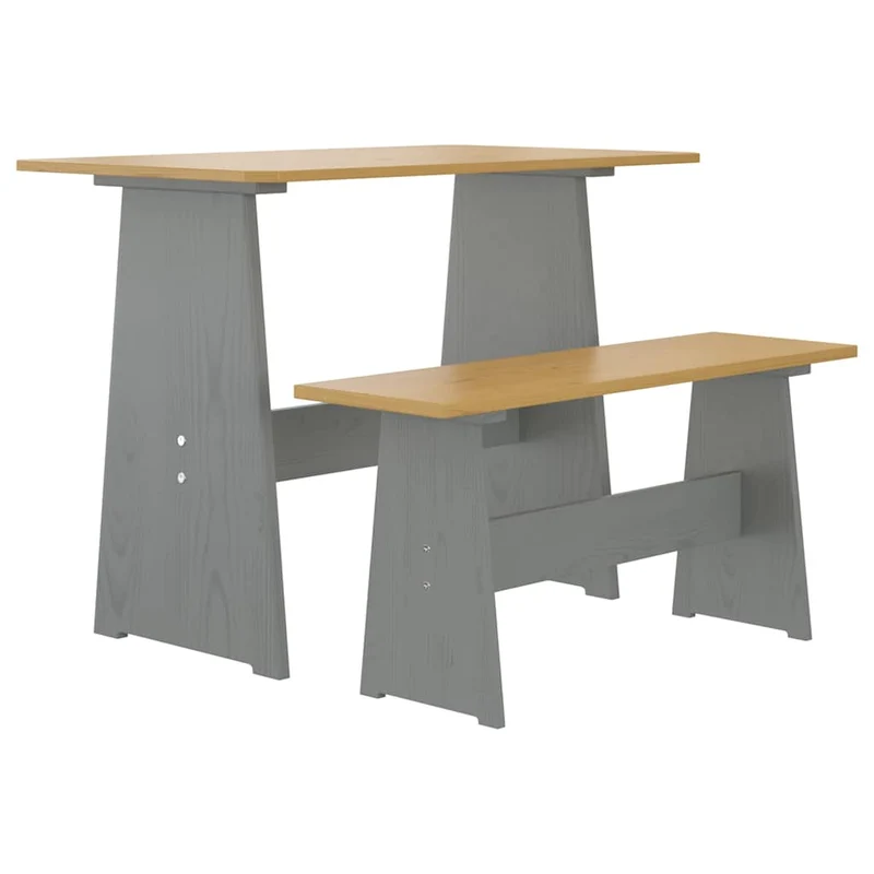 Dining Table with Bench "REINE" Honey Brown&Grey Solid Wood Pine