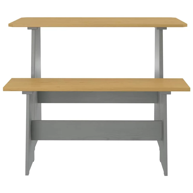 Dining Table with Bench "REINE" Honey Brown&Grey Solid Wood Pine