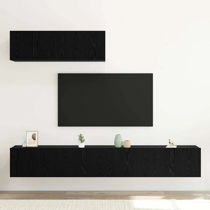 TV Cabinet Set 3 pcs Black Oak Engineered Wood
