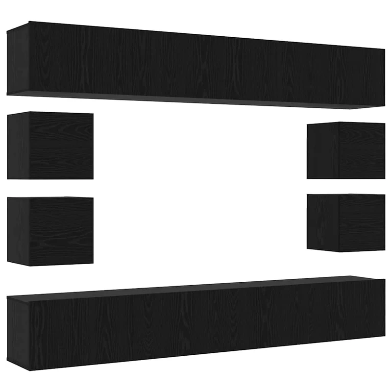 TV Cabinet Set 8 pcs Black Oak Engineered Wood