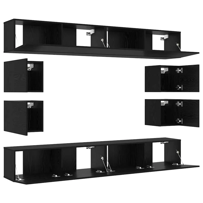 TV Cabinet Set 8 pcs Black Oak Engineered Wood