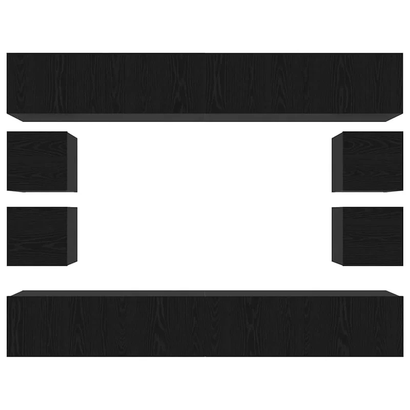 TV Cabinet Set 8 pcs Black Oak Engineered Wood