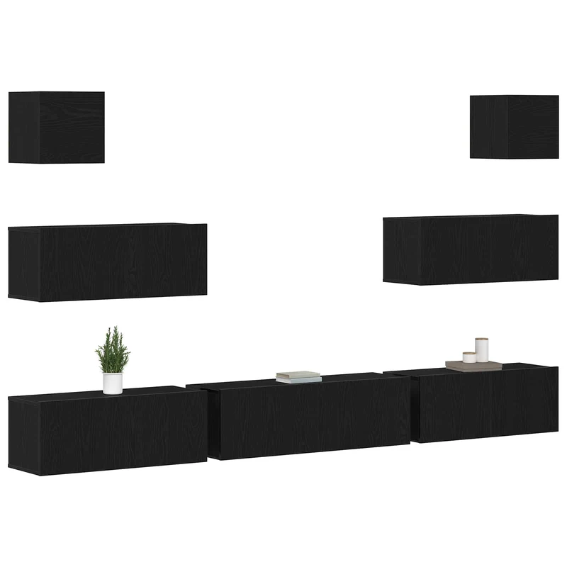TV Cabinet Set 7 pcs Black Oak Engineered Wood