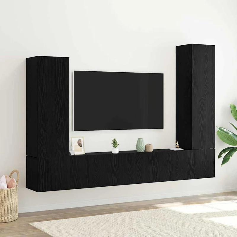 TV Cabinet Set 4 pcs Black Oak Engineered Wood