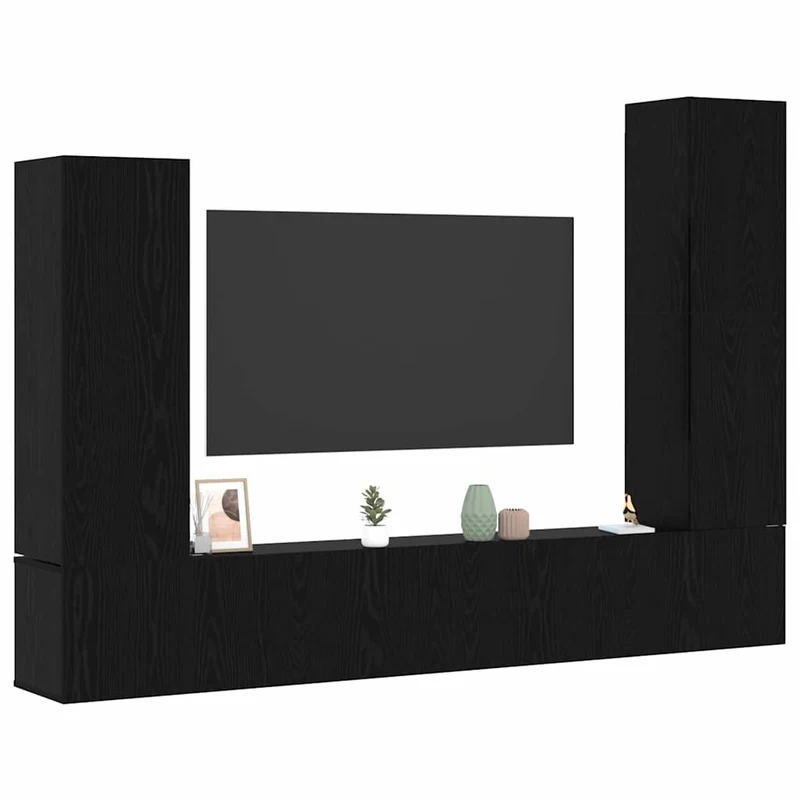 TV Cabinet Set 4 pcs Black Oak Engineered Wood