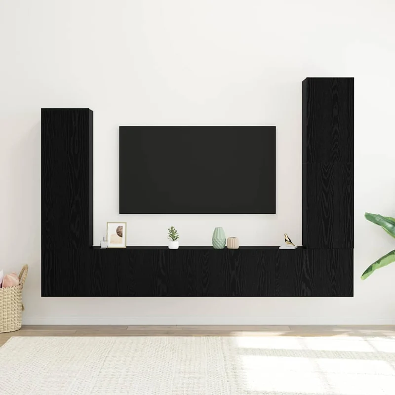 TV Cabinet Set 4 pcs Black Oak Engineered Wood