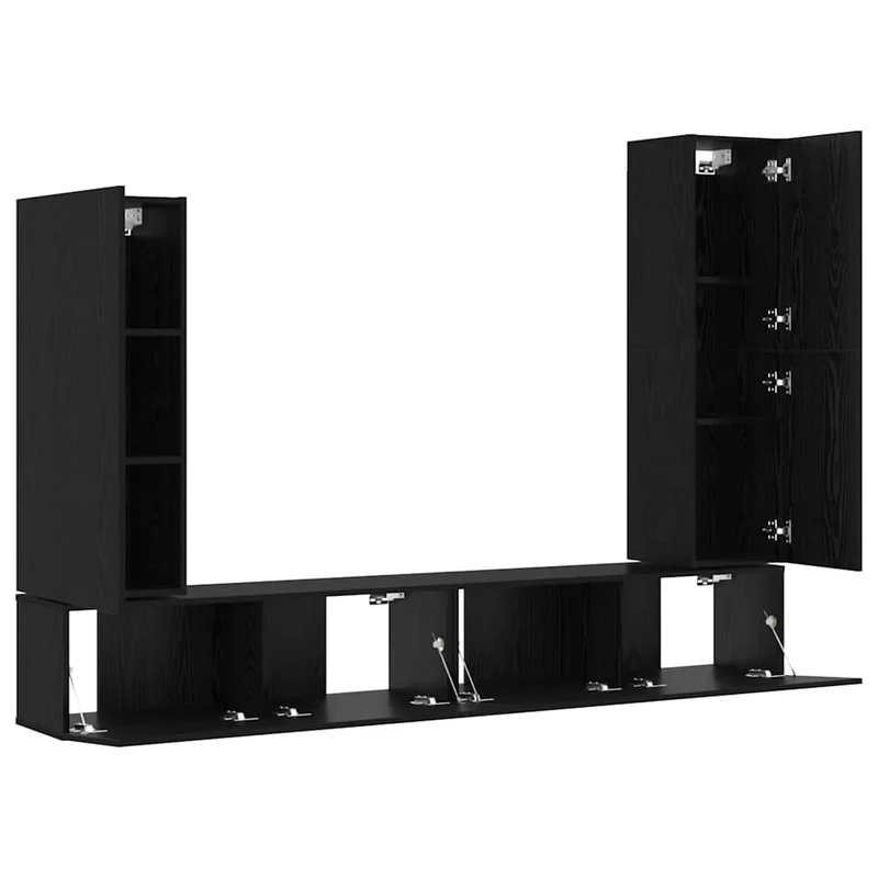 TV Cabinet Set 4 pcs Black Oak Engineered Wood