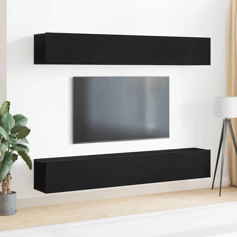 TV Cabinet Set 4 pcs Black Oak Engineered Wood