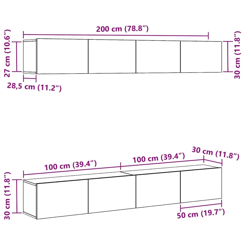 TV Cabinet Set 4 pcs Black Oak Engineered Wood