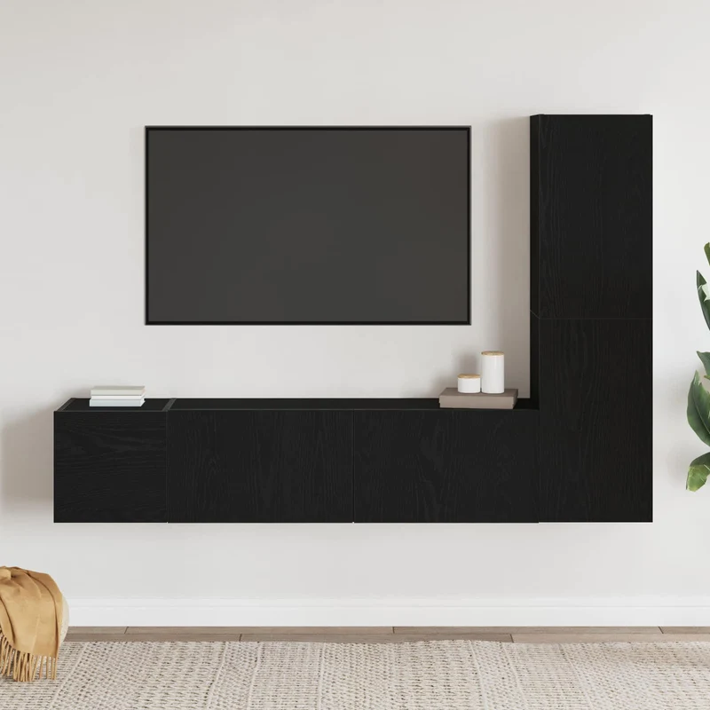 TV Cabinet Set 4 pcs Black Oak Engineered Wood