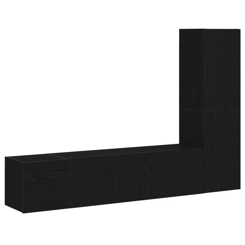 TV Cabinet Set 4 pcs Black Oak Engineered Wood