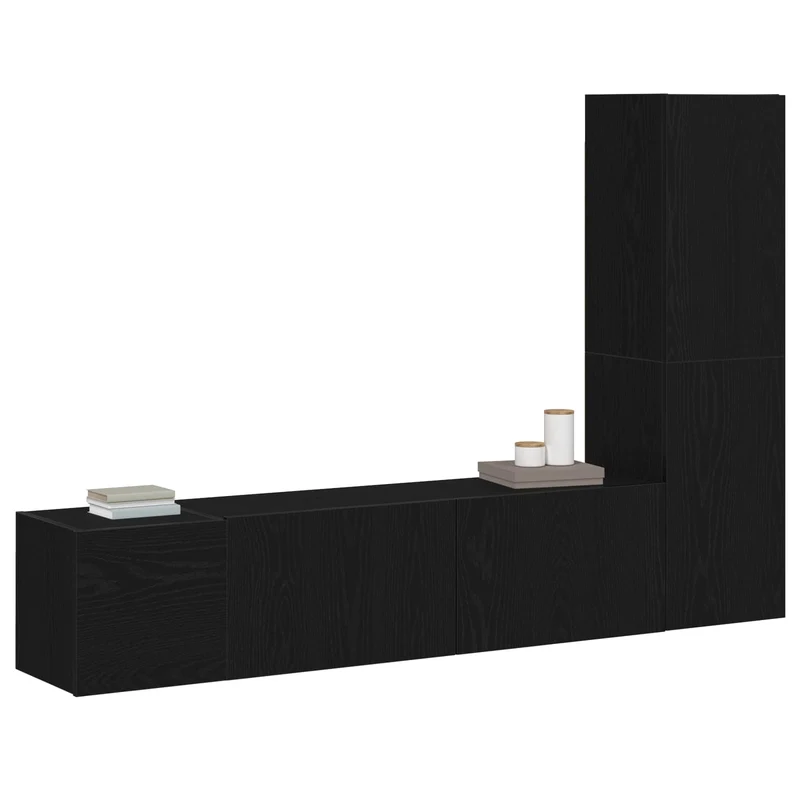 TV Cabinet Set 4 pcs Black Oak Engineered Wood