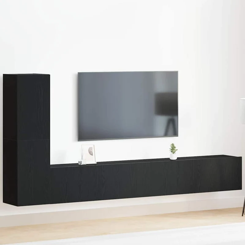 TV Cabinet Set 3 pcs Black Oak Engineered Wood