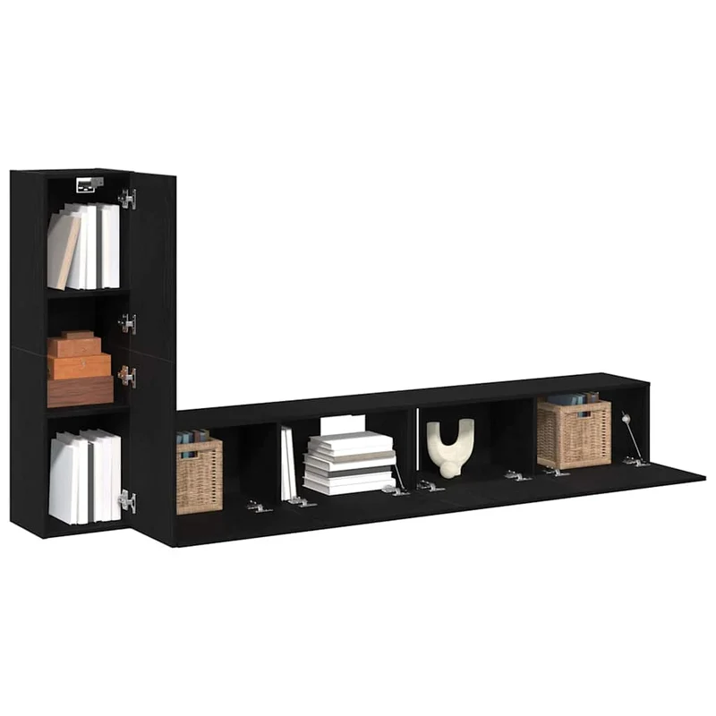 TV Cabinet Set 3 pcs Black Oak Engineered Wood