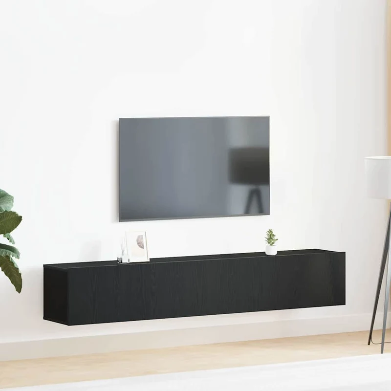 TV Cabinet Set 2 pcs Black Oak Engineered Wood