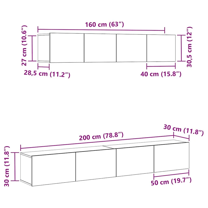 TV Cabinet Set 4 pcs Black Oak