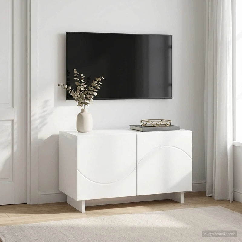 TV Stand 60 x 34.5 x 40 cm High Gloss White Engineered Wood