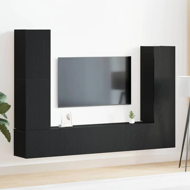 TV Cabinet Set 6 pcs Black Oak Engineered Wood