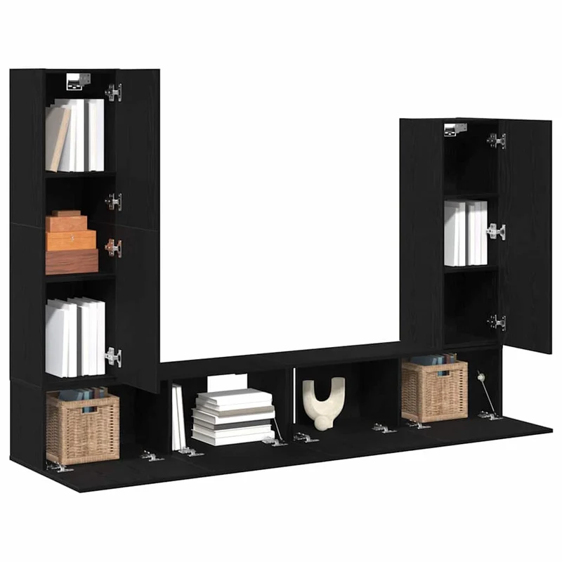 TV Cabinet Set 6 pcs Black Oak Engineered Wood