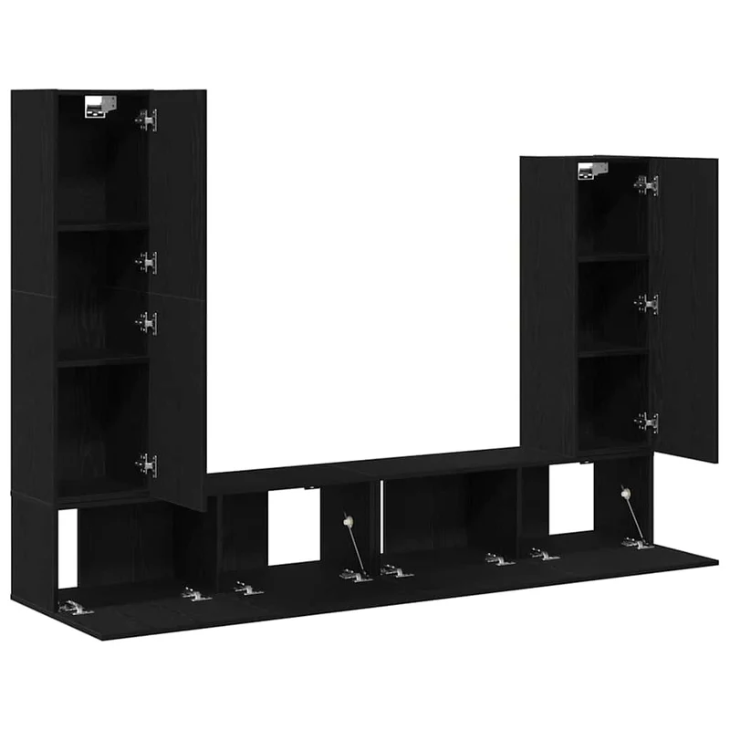 TV Cabinet Set 6 pcs Black Oak Engineered Wood