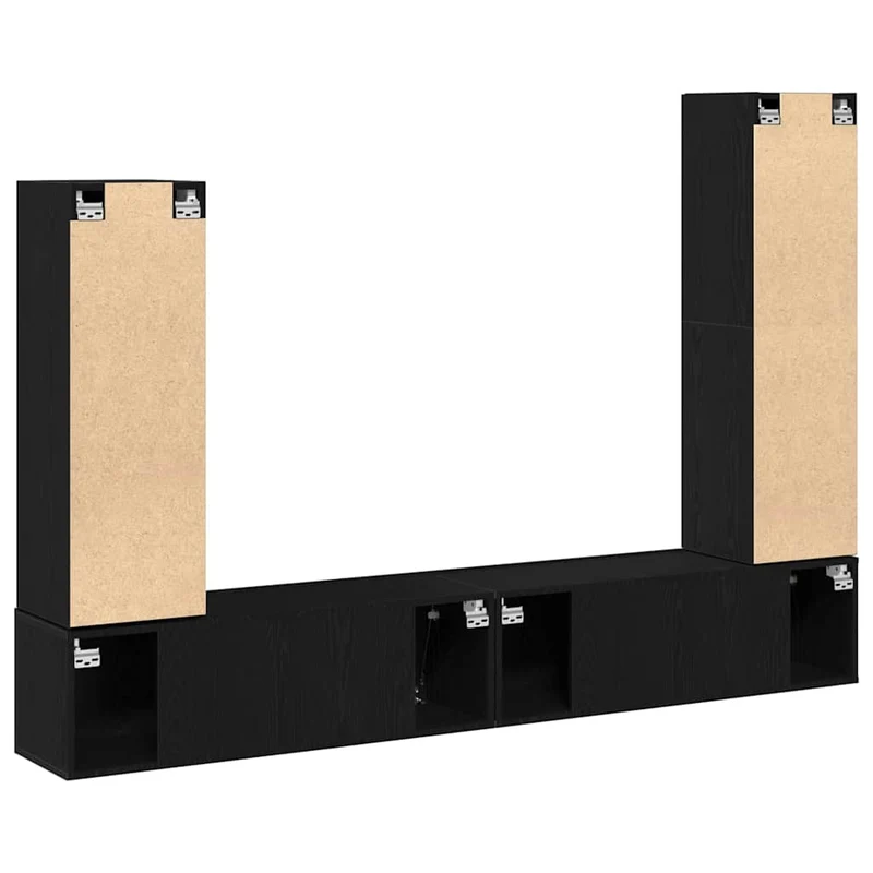 TV Cabinet Set 6 pcs Black Oak Engineered Wood