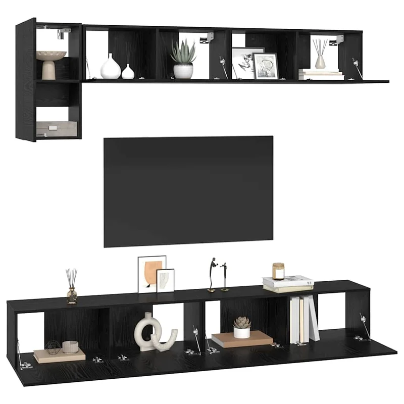TV Cabinet Set 5 pcs Black Oak Engineered Wood