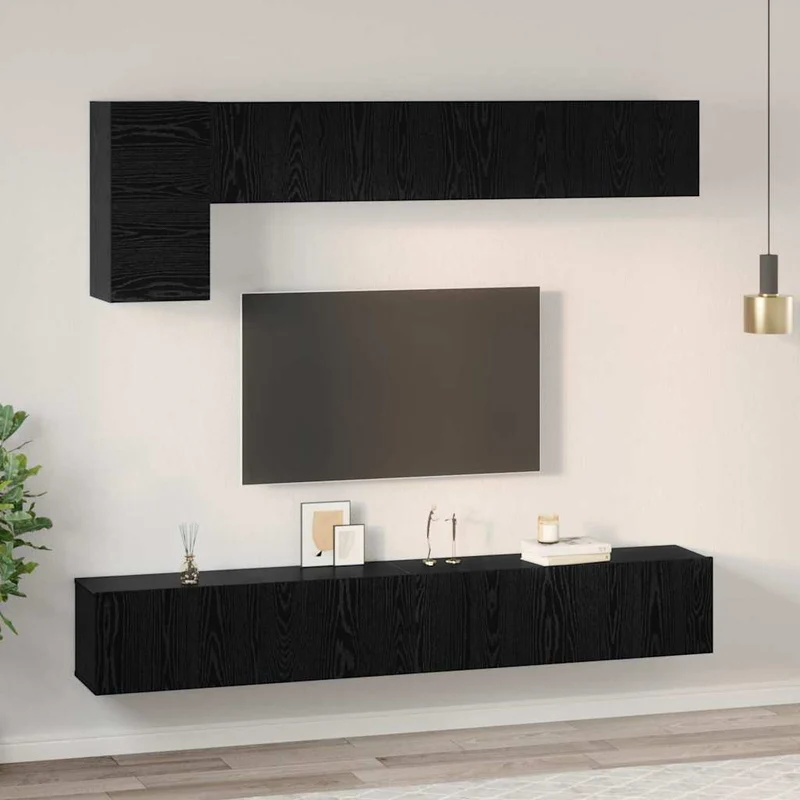 TV Cabinet Set 5 pcs Black Oak Engineered Wood