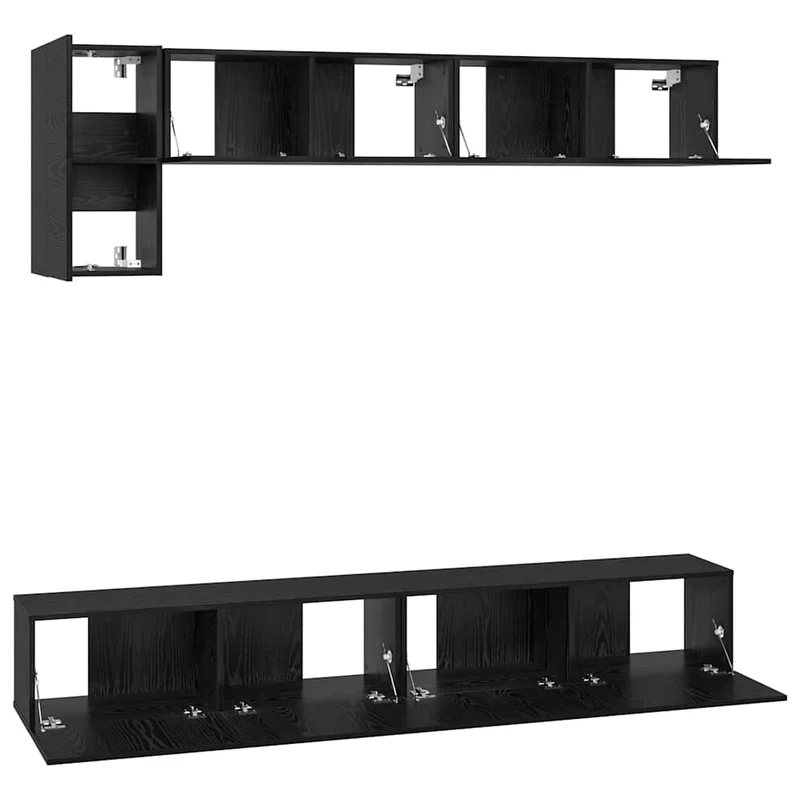 TV Cabinet Set 5 pcs Black Oak Engineered Wood