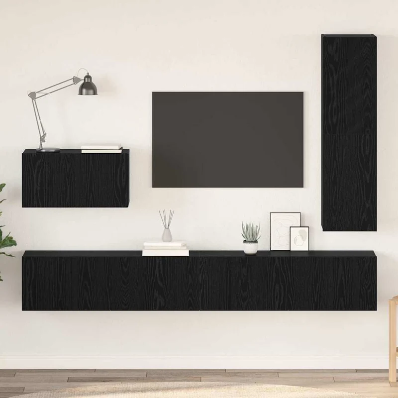 TV Cabinet Set 4 pcs Black Oak Engineered Wood