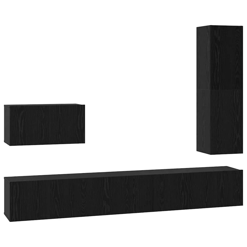 TV Cabinet Set 4 pcs Black Oak Engineered Wood