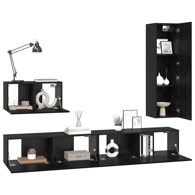 TV Cabinet Set 4 pcs Black Oak Engineered Wood