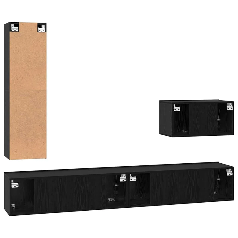 TV Cabinet Set 4 pcs Black Oak Engineered Wood