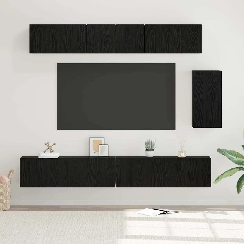 TV Cabinet Set 6 pcs Black Oak Engineered Wood