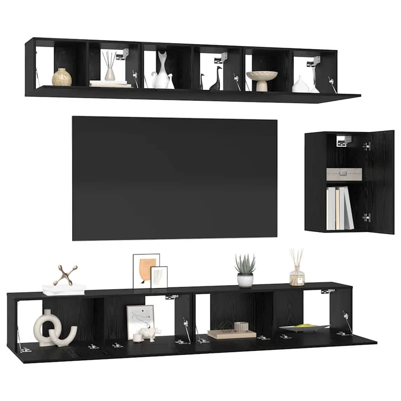 TV Cabinet Set 6 pcs Black Oak Engineered Wood