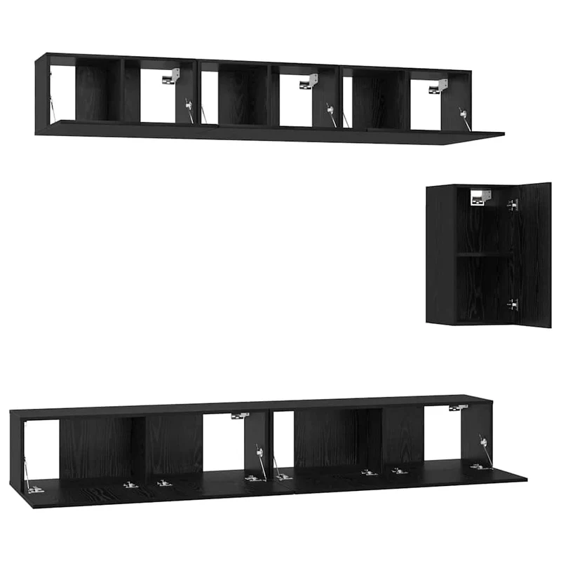 TV Cabinet Set 6 pcs Black Oak Engineered Wood