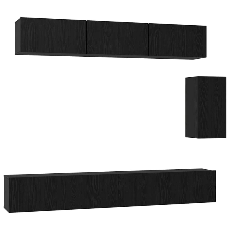 TV Cabinet Set 6 pcs Black Oak Engineered Wood