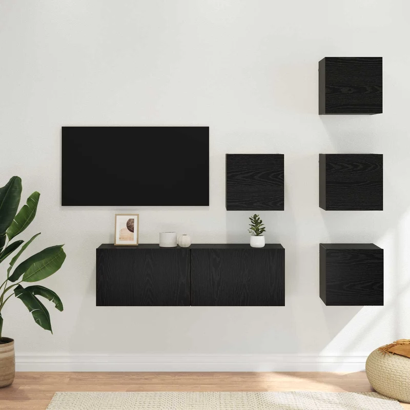 TV Cabinet Set 5 pcs Black Oak Engineered Wood