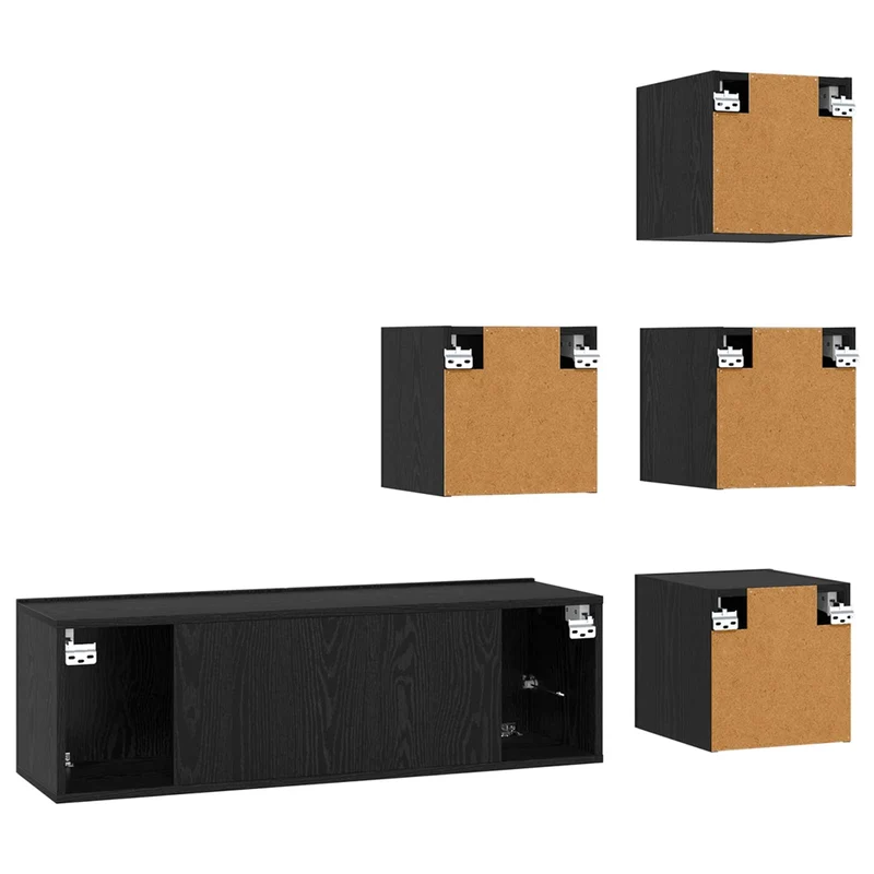 TV Cabinet Set 5 pcs Black Oak Engineered Wood