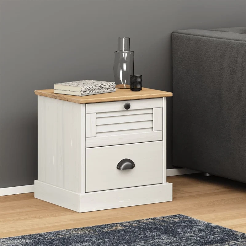 Bedside Cabinet "VIGO" White 42x35x42 cm Solid Wood Pine